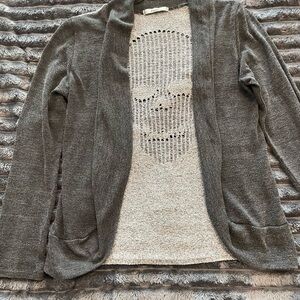 Gray Open Front Cardigan Sweater